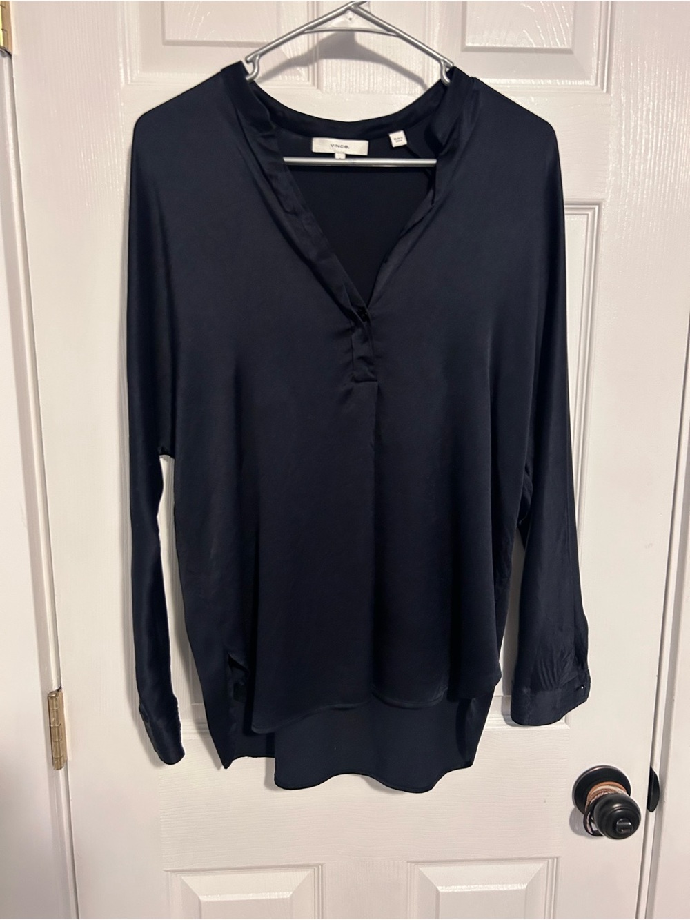 Vince Silk Satin Band-Collar Blouse
